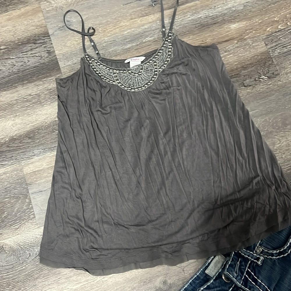 Candie’s Gray Beaded Tank Top - Picture 2 of 3